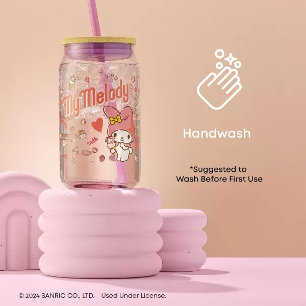 imageJoyJolt Sanrio Hello Kitty and Friends Favorite Flavor Glass Tumbler with Bamboo Lid and Straw Leakproof 16oz Clear Soda Can Shaped Cup featuring My Melody Hello Kitty MerchMy Melody