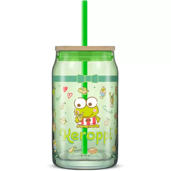 imageJoyJolt Sanrio Hello Kitty and Friends Favorite Flavor Glass Tumbler with Bamboo Lid and Straw Leakproof 16oz Clear Soda Can Shaped Cup featuring My Melody Hello Kitty MerchKeroppi