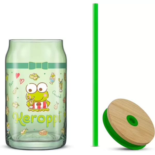 imageJoyJolt Sanrio Hello Kitty and Friends Favorite Flavor Glass Tumbler with Bamboo Lid and Straw Leakproof 16oz Clear Soda Can Shaped Cup featuring My Melody Hello Kitty MerchKeroppi