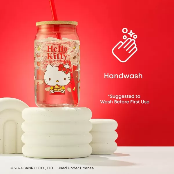 imageJoyJolt Sanrio Hello Kitty and Friends Favorite Flavor Glass Tumbler with Bamboo Lid and Straw Leakproof 16oz Clear Soda Can Shaped Cup featuring My Melody Hello Kitty MerchHello Kitty