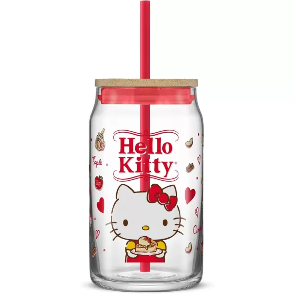 imageJoyJolt Sanrio Hello Kitty and Friends Favorite Flavor Glass Tumbler with Bamboo Lid and Straw Leakproof 16oz Clear Soda Can Shaped Cup featuring My Melody Hello Kitty MerchHello Kitty