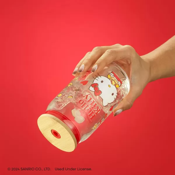 imageJoyJolt Sanrio Hello Kitty and Friends Favorite Flavor Glass Tumbler with Bamboo Lid and Straw Leakproof 16oz Clear Soda Can Shaped Cup featuring My Melody Hello Kitty MerchHello Kitty