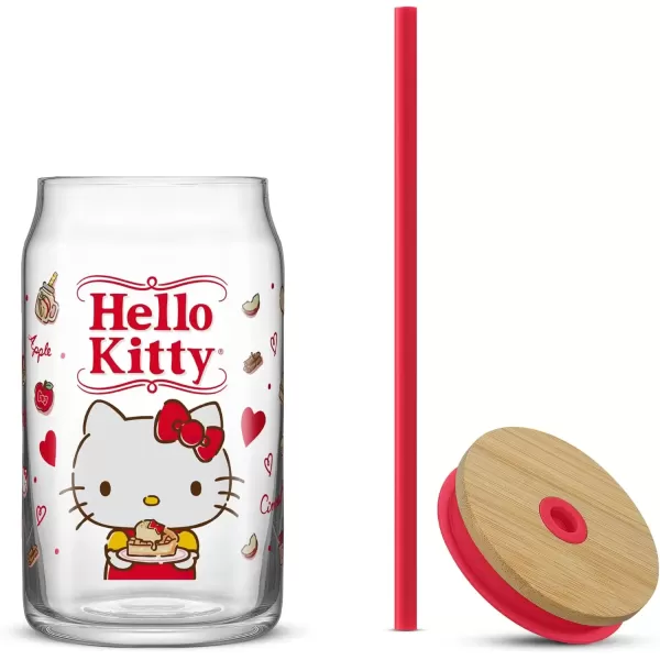 imageJoyJolt Sanrio Hello Kitty and Friends Favorite Flavor Glass Tumbler with Bamboo Lid and Straw Leakproof 16oz Clear Soda Can Shaped Cup featuring My Melody Hello Kitty MerchHello Kitty