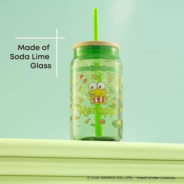 imageJoyJolt Sanrio Hello Kitty and Friends Favorite Flavor Glass Tumbler with Bamboo Lid and Straw Leakproof 16oz Clear Soda Can Shaped Cup featuring My Melody Hello Kitty MerchKeroppi