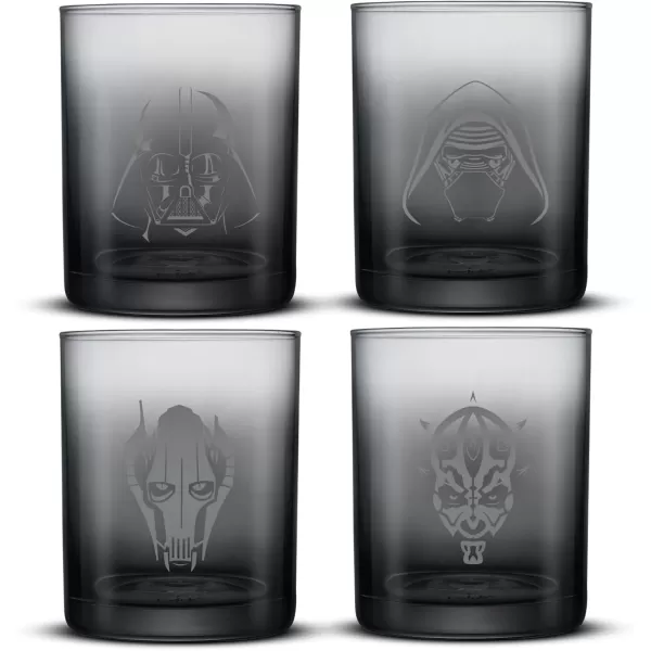 imageJoyJolt Star Wars Dark Side Drinking Glasses Set of 4 14oz Short Glass Cups Lowball Glass Tumbler Set ft Darth Vader Darth Maul Kylo Ren and General Grievous Star Wars Stuff