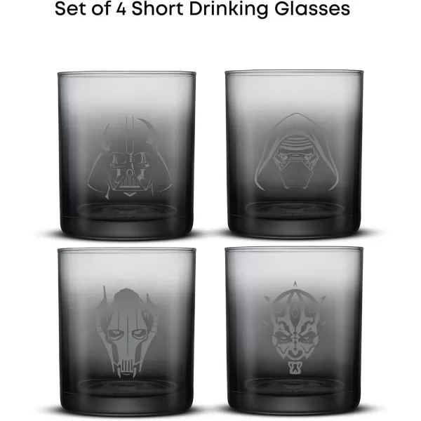 imageJoyJolt Star Wars Dark Side Drinking Glasses Set of 4 14oz Short Glass Cups Lowball Glass Tumbler Set ft Darth Vader Darth Maul Kylo Ren and General Grievous Star Wars Stuff