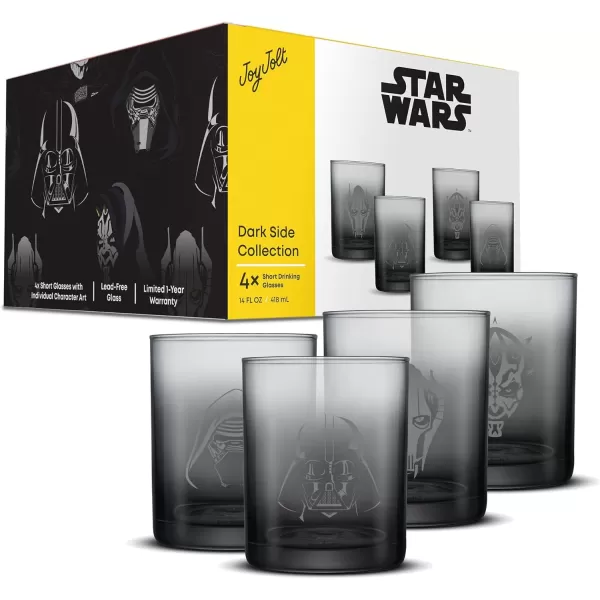 imageJoyJolt Star Wars Dark Side Drinking Glasses Set of 4 14oz Short Glass Cups Lowball Glass Tumbler Set ft Darth Vader Darth Maul Kylo Ren and General Grievous Star Wars Stuff