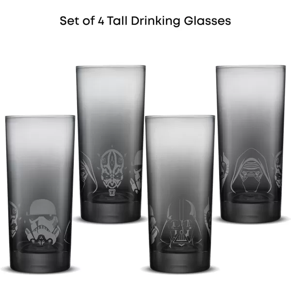 imageJoyJolt Star Wars Dark Side Drinking Glasses Set of 4 15oz Highball Glasses Tall Glass Cups ft Darth Vader Stormtrooper Darth Maul Kylo Ren and General Grievous Star Wars Merch