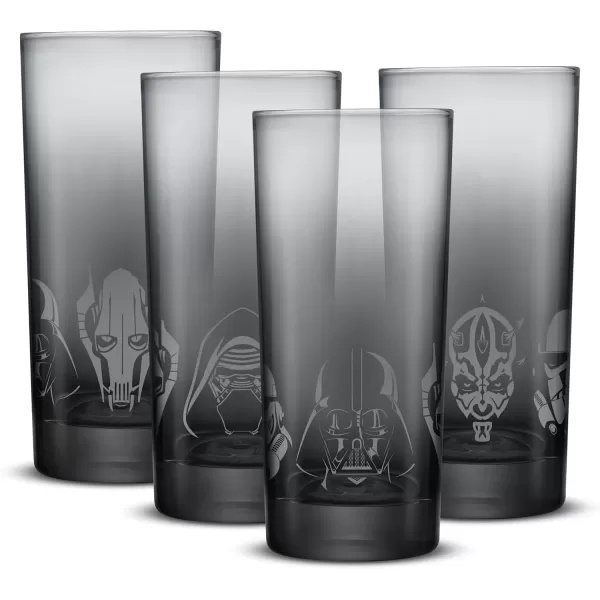 imageJoyJolt Star Wars Dark Side Drinking Glasses Set of 4 15oz Highball Glasses Tall Glass Cups ft Darth Vader Stormtrooper Darth Maul Kylo Ren and General Grievous Star Wars Merch