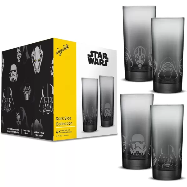 imageJoyJolt Star Wars Dark Side Drinking Glasses Set of 4 15oz Highball Glasses Tall Glass Cups ft Darth Vader Stormtrooper Darth Maul Kylo Ren and General Grievous Star Wars Merch