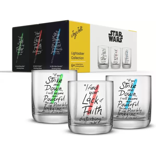 imageJoyJolt Star Wars Lightsaber Collection 10oz Drinking Glasses Set of 6 Limited Edition Obi Wan Kenobi Darth Vader Luke Skywalker Glass Tumblers Star Wars Gifts Short Drinking Glass Set