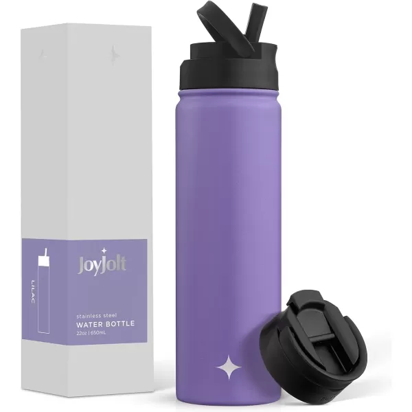 imageJoyJolt Triple Insulated Water Bottle with Straw Lid AND Flip Lid 22oz Water Bottle 12 Hour HotCold Vacuum Insulated Stainless Steel Water Bottle BPAFree Leakproof Water Bottles  Thermos BottleLilac Purple