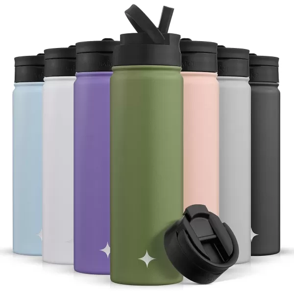 imageJoyJolt Triple Insulated Water Bottle with Straw Lid AND Flip Lid 22oz Water Bottle 12 Hour HotCold Vacuum Insulated Stainless Steel Water Bottle BPAFree Leakproof Water Bottles  Thermos BottleForest Green