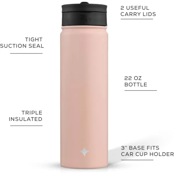 imageJoyJolt Triple Insulated Water Bottle with Straw Lid AND Flip Lid 22oz Water Bottle 12 Hour HotCold Vacuum Insulated Stainless Steel Water Bottle BPAFree Leakproof Water Bottles  Thermos BottleBlush Pink