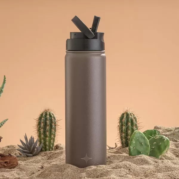 imageJoyJolt Triple Insulated Water Bottle with Straw Lid AND Flip Lid 22oz Water Bottle 12 Hour HotCold Vacuum Insulated Stainless Steel Water Bottle BPAFree Leakproof Water Bottles  Thermos BottleDesert Taupe