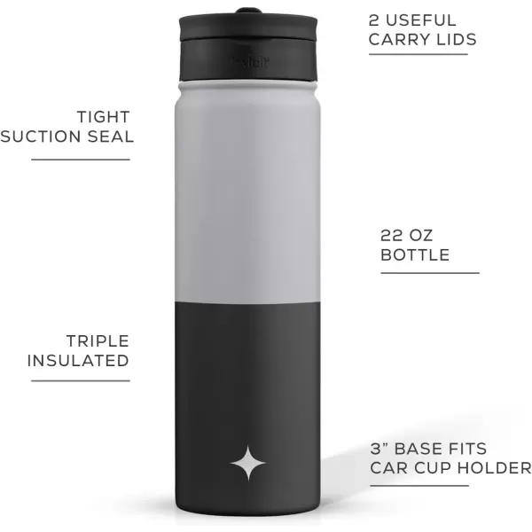 imageJoyJolt Triple Insulated Water Bottle with Straw Lid AND Flip Lid 22oz Water Bottle 12 Hour HotCold Vacuum Insulated Stainless Steel Water Bottle BPAFree Leakproof Water Bottles  Thermos BottleGrayBlack