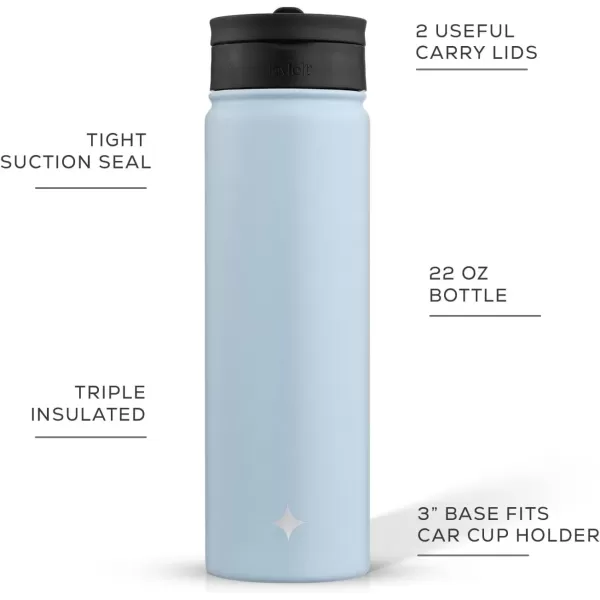 imageJoyJolt Triple Insulated Water Bottle with Straw Lid AND Flip Lid 22oz Water Bottle 12 Hour HotCold Vacuum Insulated Stainless Steel Water Bottle BPAFree Leakproof Water Bottles  Thermos BottleCloud Blue