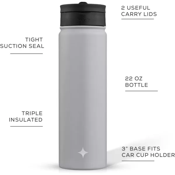 imageJoyJolt Triple Insulated Water Bottle with Straw Lid AND Flip Lid 22oz Water Bottle 12 Hour HotCold Vacuum Insulated Stainless Steel Water Bottle BPAFree Leakproof Water Bottles  Thermos BottleDove Grey