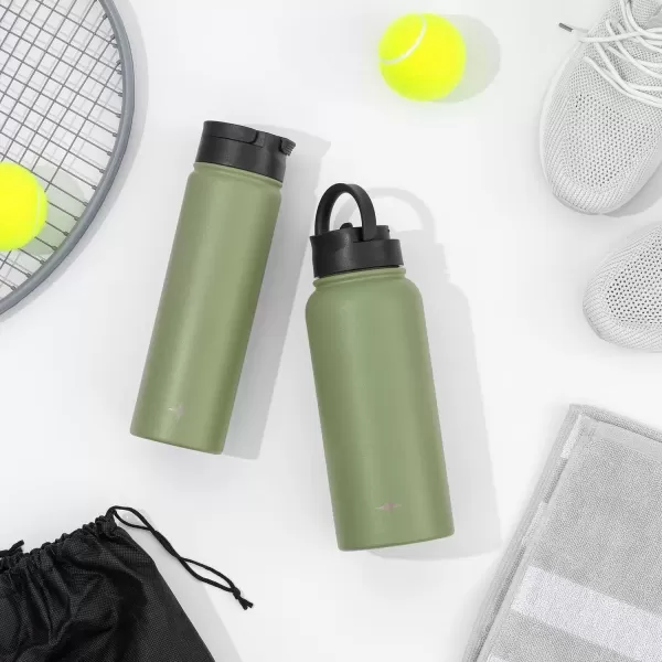 imageJoyJolt Triple Insulated Water Bottle with Straw Lid AND Flip Lid 22oz Water Bottle 12 Hour HotCold Vacuum Insulated Stainless Steel Water Bottle BPAFree Leakproof Water Bottles  Thermos BottleForest Green