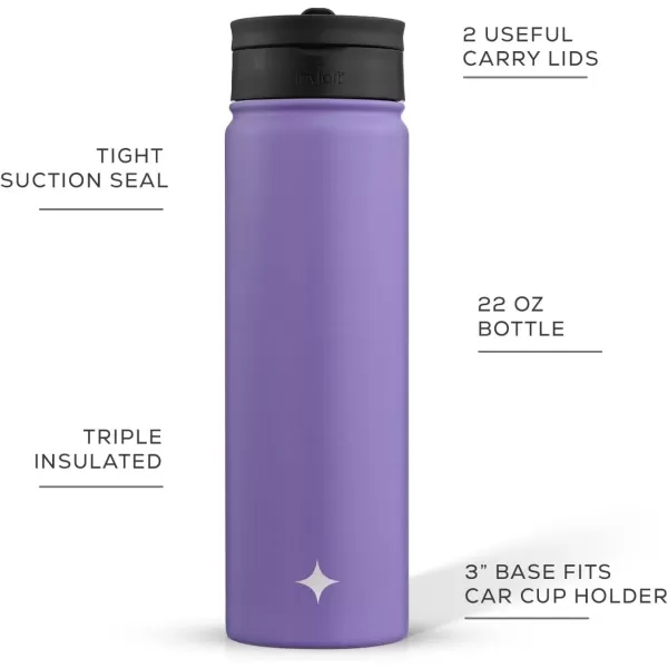 imageJoyJolt Triple Insulated Water Bottle with Straw Lid AND Flip Lid 22oz Water Bottle 12 Hour HotCold Vacuum Insulated Stainless Steel Water Bottle BPAFree Leakproof Water Bottles  Thermos BottleLilac Purple