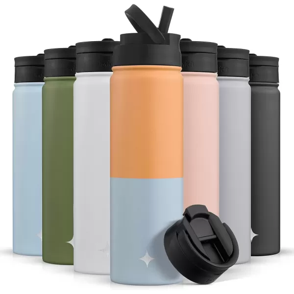 imageJoyJolt Triple Insulated Water Bottle with Straw Lid AND Flip Lid 22oz Water Bottle 12 Hour HotCold Vacuum Insulated Stainless Steel Water Bottle BPAFree Leakproof Water Bottles  Thermos BottleOrangeBlue