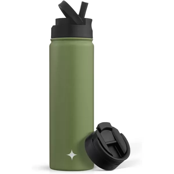 imageJoyJolt Triple Insulated Water Bottle with Straw Lid AND Flip Lid 22oz Water Bottle 12 Hour HotCold Vacuum Insulated Stainless Steel Water Bottle BPAFree Leakproof Water Bottles  Thermos BottleForest Green