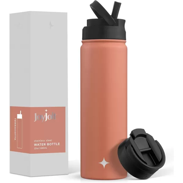 imageJoyJolt Triple Insulated Water Bottle with Straw Lid AND Flip Lid 22oz Water Bottle 12 Hour HotCold Vacuum Insulated Stainless Steel Water Bottle BPAFree Leakproof Water Bottles  Thermos BottleTerracotta