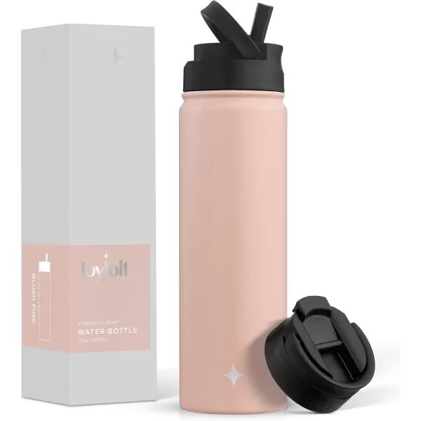 imageJoyJolt Triple Insulated Water Bottle with Straw Lid AND Flip Lid 22oz Water Bottle 12 Hour HotCold Vacuum Insulated Stainless Steel Water Bottle BPAFree Leakproof Water Bottles  Thermos BottleBlush Pink