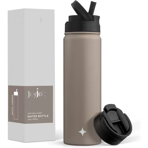 imageJoyJolt Triple Insulated Water Bottle with Straw Lid AND Flip Lid 22oz Water Bottle 12 Hour HotCold Vacuum Insulated Stainless Steel Water Bottle BPAFree Leakproof Water Bottles  Thermos BottleDesert Taupe