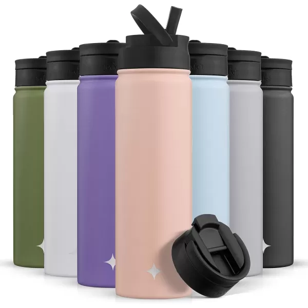 imageJoyJolt Triple Insulated Water Bottle with Straw Lid AND Flip Lid 22oz Water Bottle 12 Hour HotCold Vacuum Insulated Stainless Steel Water Bottle BPAFree Leakproof Water Bottles  Thermos BottleBlush Pink