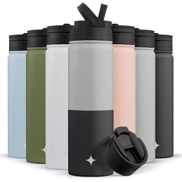 imageJoyJolt Triple Insulated Water Bottle with Straw Lid AND Flip Lid 22oz Water Bottle 12 Hour HotCold Vacuum Insulated Stainless Steel Water Bottle BPAFree Leakproof Water Bottles  Thermos BottleGrayBlack