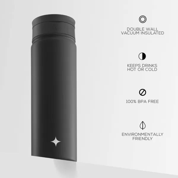 imageJoyJolt Triple Insulated Water Bottle with Straw Lid AND Flip Lid 22oz Water Bottle 12 Hour HotCold Vacuum Insulated Stainless Steel Water Bottle BPAFree Leakproof Water Bottles  Thermos BottleMatte Black