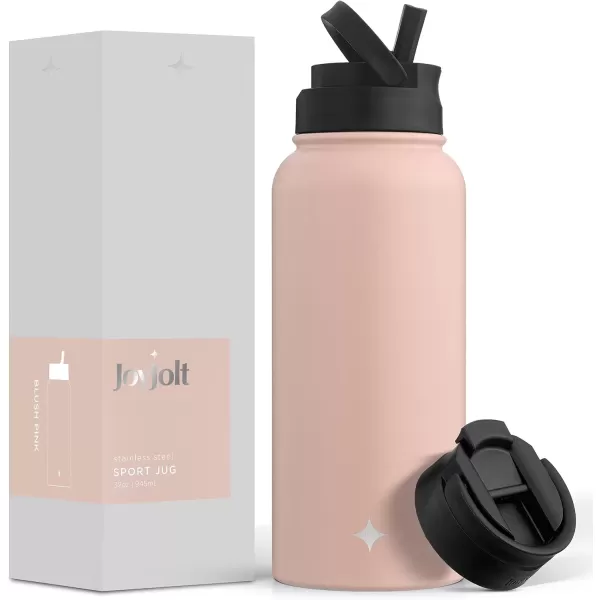 imageJoyJolt Triple Insulated Water Bottle with Straw Lid AND Flip Lid 22oz Water Bottle 12 Hour HotCold Vacuum Insulated Stainless Steel Water Bottle BPAFree Leakproof Water Bottles  Thermos BottleBlush Pink