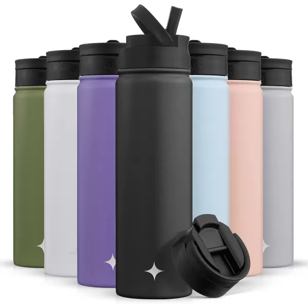 imageJoyJolt Triple Insulated Water Bottle with Straw Lid AND Flip Lid 22oz Water Bottle 12 Hour HotCold Vacuum Insulated Stainless Steel Water Bottle BPAFree Leakproof Water Bottles  Thermos BottleMatte Black