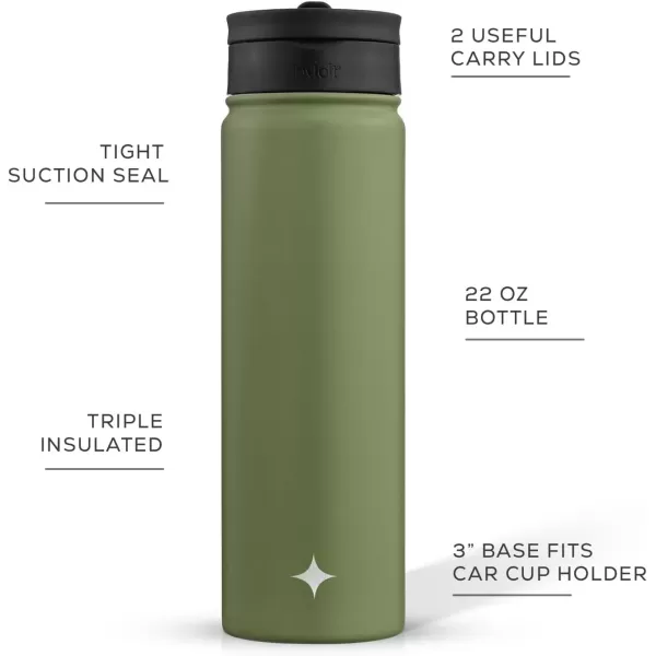 imageJoyJolt Triple Insulated Water Bottle with Straw Lid AND Flip Lid 22oz Water Bottle 12 Hour HotCold Vacuum Insulated Stainless Steel Water Bottle BPAFree Leakproof Water Bottles  Thermos BottleForest Green