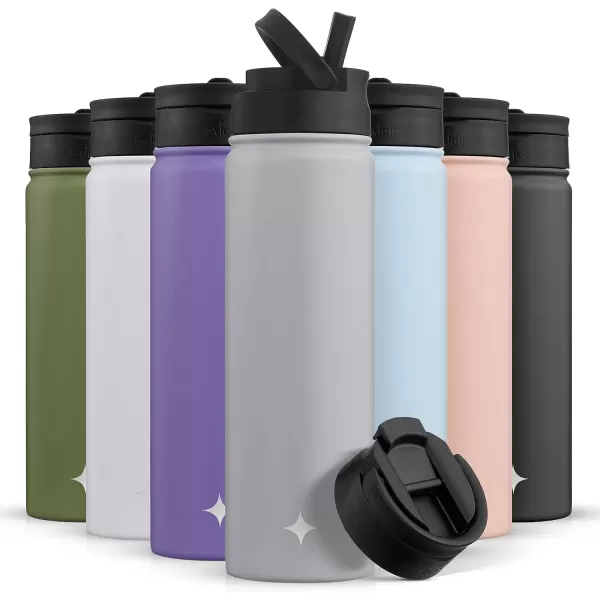 imageJoyJolt Triple Insulated Water Bottle with Straw Lid AND Flip Lid 22oz Water Bottle 12 Hour HotCold Vacuum Insulated Stainless Steel Water Bottle BPAFree Leakproof Water Bottles  Thermos BottleDove Grey