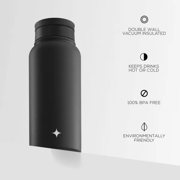 imageJoyJolt Triple Insulated Water Bottle with Straw Lid AND Flip Lid 22oz Water Bottle 12 Hour HotCold Vacuum Insulated Stainless Steel Water Bottle BPAFree Leakproof Water Bottles  Thermos BottleMatte Black