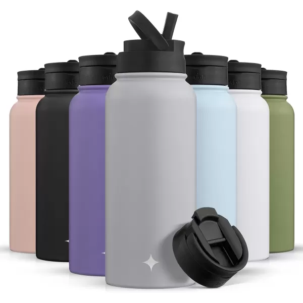 imageJoyJolt Triple Insulated Water Bottle with Straw Lid AND Flip Lid 22oz Water Bottle 12 Hour HotCold Vacuum Insulated Stainless Steel Water Bottle BPAFree Leakproof Water Bottles  Thermos BottleDove Grey