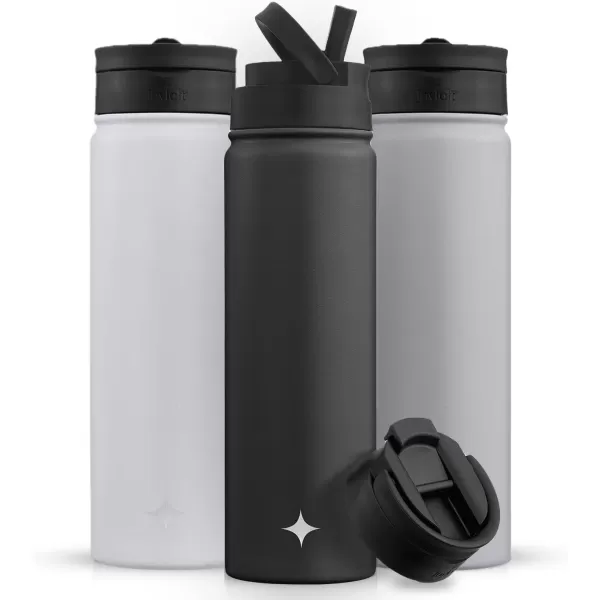 imageJoyJolt Triple Insulated Water Bottle with Straw Lid AND Flip Lid 22oz Water Bottle 12 Hour HotCold Vacuum Insulated Stainless Steel Water Bottle BPAFree Leakproof Water Bottles  Thermos BottleMatte Black