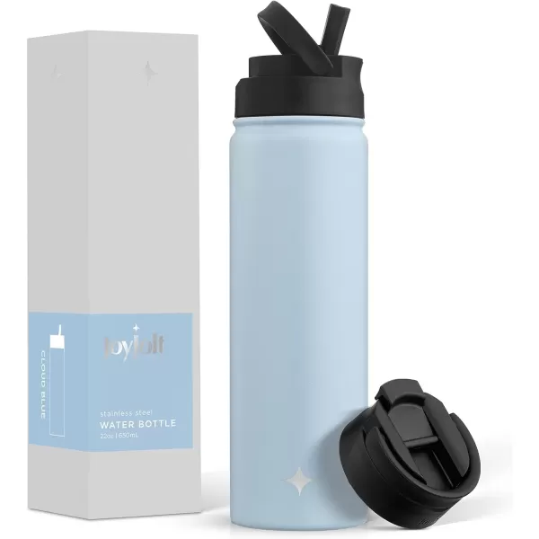 imageJoyJolt Triple Insulated Water Bottle with Straw Lid AND Flip Lid 22oz Water Bottle 12 Hour HotCold Vacuum Insulated Stainless Steel Water Bottle BPAFree Leakproof Water Bottles  Thermos BottleCloud Blue