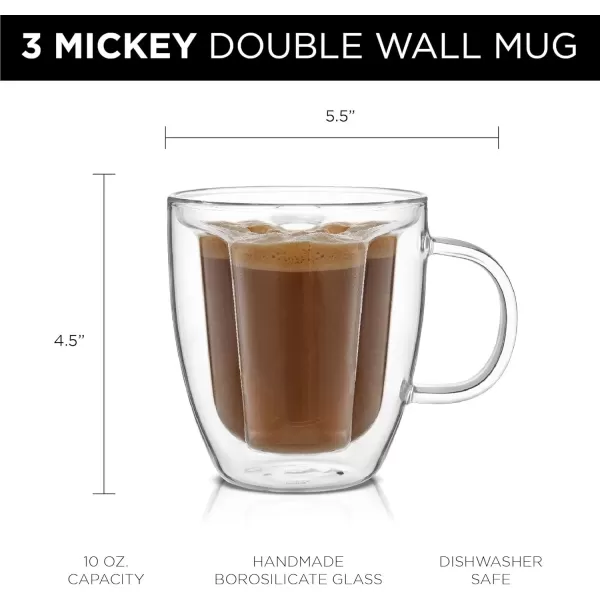 imageJoyJolt Disney Mickey Mouse 3D Coffee Cups 10oz Glass Cups Set of 2 Insulated Double Wall Glass Coffee Cups with 3D Design Insulated Coffee Cup Set Unique Coffee Mugs Espresso and Disney Cups10 Oz