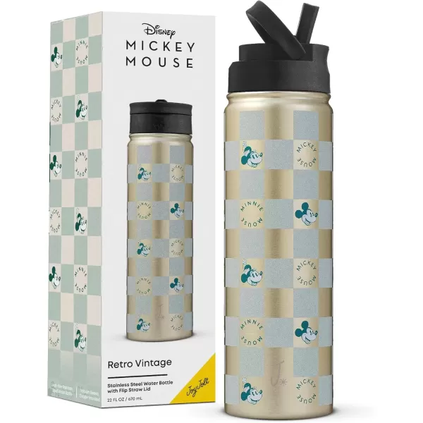 imageJoyJolt Disney Retro Vintage Stainless Steel Water Bottle ft Mickey Mouse Reusable 22oz Vacuum Insulated Water Bottle Tumbler with Leak Proof Flip Straw Lid and Handle Lead ampamp BPA FreeCheckerboard