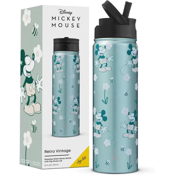 imageJoyJolt Disney Retro Vintage Stainless Steel Water Bottle ft Mickey Mouse Reusable 22oz Vacuum Insulated Water Bottle Tumbler with Leak Proof Flip Straw Lid and Handle Lead ampamp BPA FreeFlowers