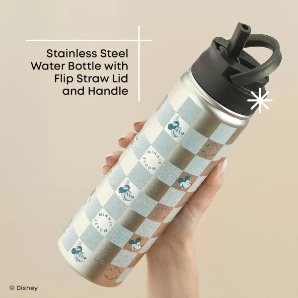 imageJoyJolt Disney Retro Vintage Stainless Steel Water Bottle ft Mickey Mouse Reusable 22oz Vacuum Insulated Water Bottle Tumbler with Leak Proof Flip Straw Lid and Handle Lead ampamp BPA FreeCheckerboard