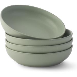 imageJoyJolt Mesa 40oz Stoneware Serving Bowls Pasta Bowls Set of 4 Large Salad Pho Soup Bowls for Kitchen Dishwasher and Microwave Safe Plate Bowls Aesthetic Kitchen Essentials  Matte White LinenGreen