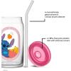imageJoyJolt Disney Stitch Island Vibes Glass Tumblers with Lids and Straws 16oz Glass Cups with Lids and Straws Can Shaped Drinking Glasses Set of 4 Stitch Stuff Disney Gifts for Adults