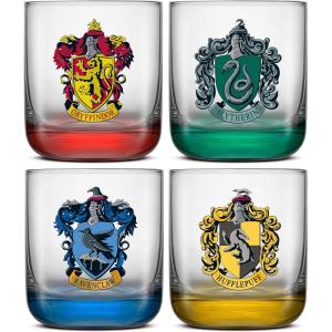 imageJoyJolt Harry Potter House Pride Short Drinking Glasses 10oz Glass Tumblers Kitchen Drinking Glasses Set of 4 Hogwarts Cup Harry Potter Gifts for Adults