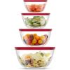imageJoyJolt Kitchen Large Mixing Bowl Set  8pc Glass with Lids Set  Neat Nesting Batter Bowl  Cooking Bowls  Storage Bowls with Lids and Big Salad Bowl with BPAFree LidsRed
