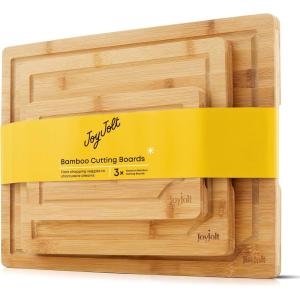 imageJoyJolt Bamboo Cutting Board Set Wooden Cutting Boards for Kitchen Large and Small Wooden Cutting Board Set Serving Cheese Board Bread Board or Chopping Board Set Non Slip Wood Cutting Board Set