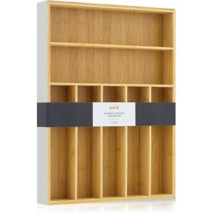 imageJoyJolt Bamboo Drawer Organizer 7Compartment Silverware Organizer Cutlery and Utensil Organizer Drawer Organizers for Garage Kitchen and Bathroom Organizer Drawers for Kitchen UtensilsBambooWhite